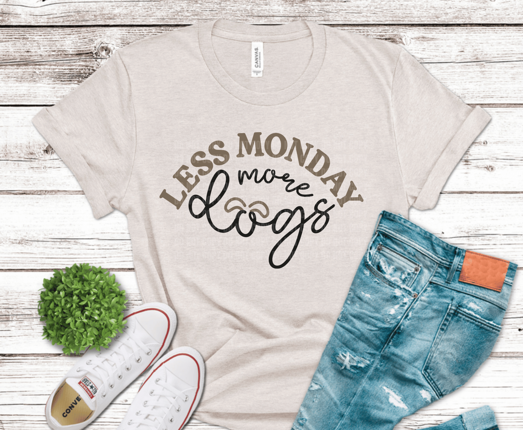 Script typography reading Less Monday More Dogs dog lover design