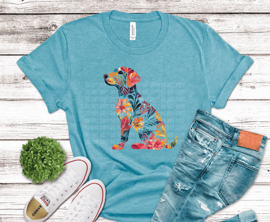 Colorful floral dog silhouette graphic design