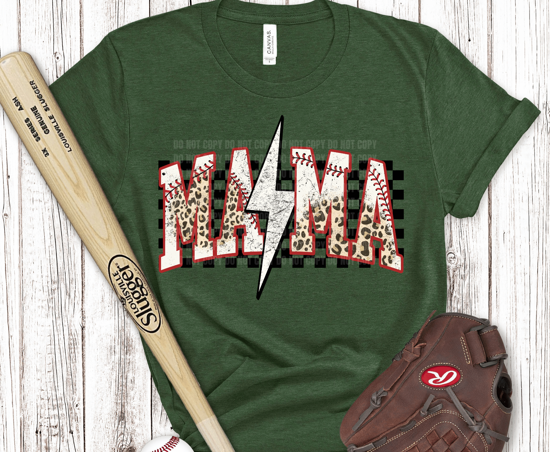 Distressed Mama lettering with lightning bolt and baseball pattern