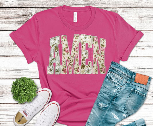 Amen word design filled with vintage floral patterns.