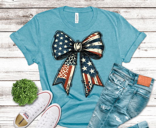 Vintage bow design made from American flag patterns.