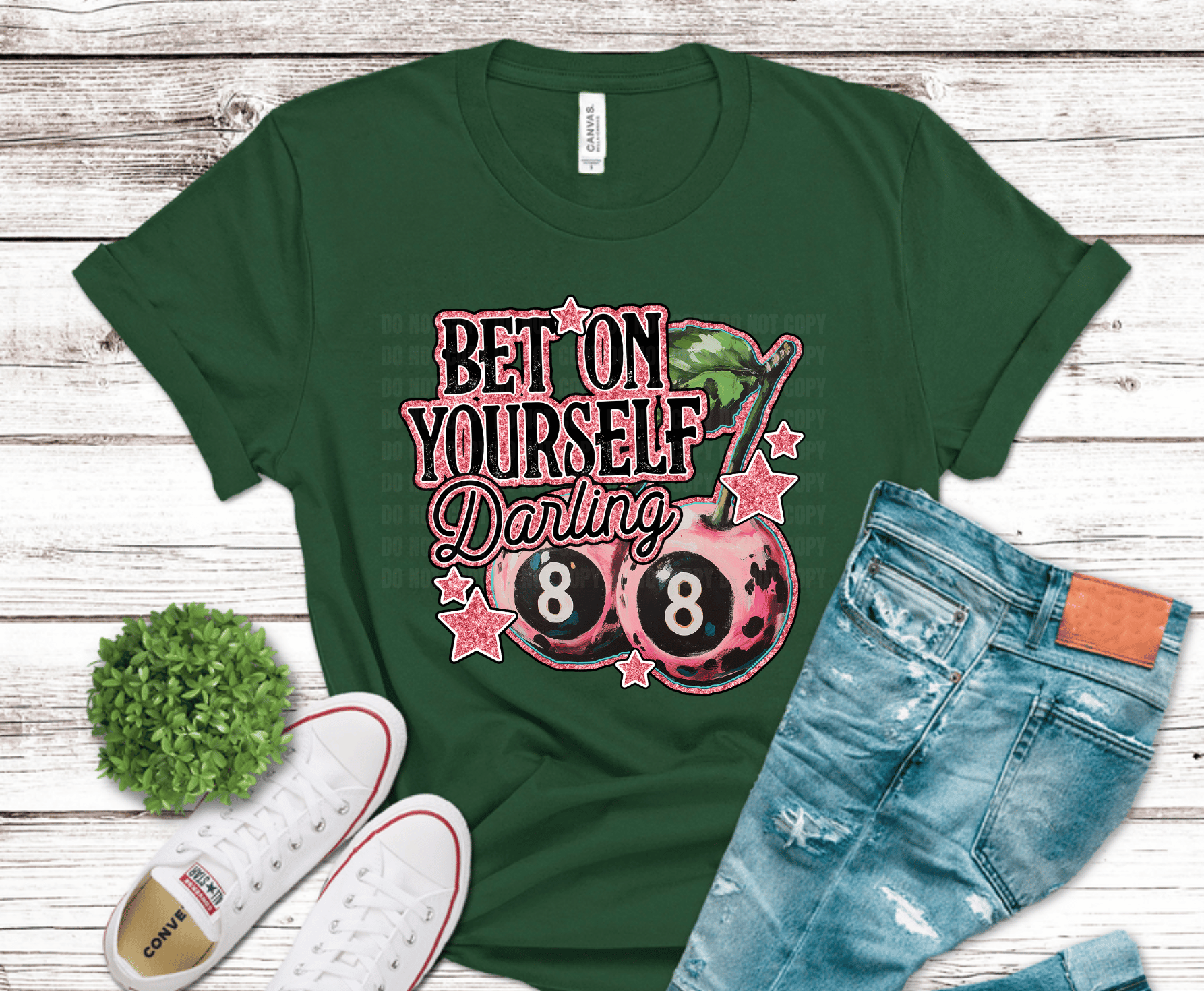 Retro cherries with 8-ball style design and text Bet On Yourself Darling.