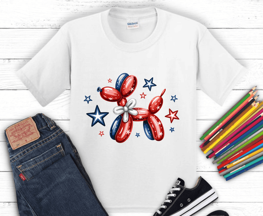 Patriotic balloon dog design perfect for fun 4th of July shirts.