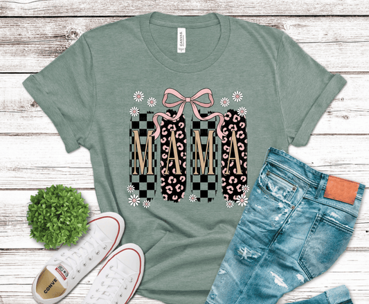 Trendy Mama bow design perfect for stylish mom apparel.