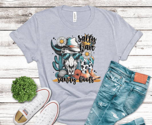 Salty Hair Sandy Boots design perfect for western and beach style apparel.
