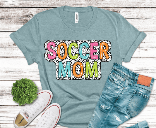 Colorful Soccer Mom design for fun and stylish game day apparel.