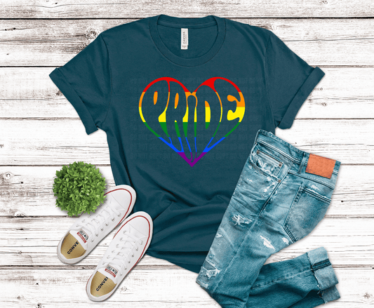 Rainbow layered heart design with bold pride colors symbolizing love unity and equality