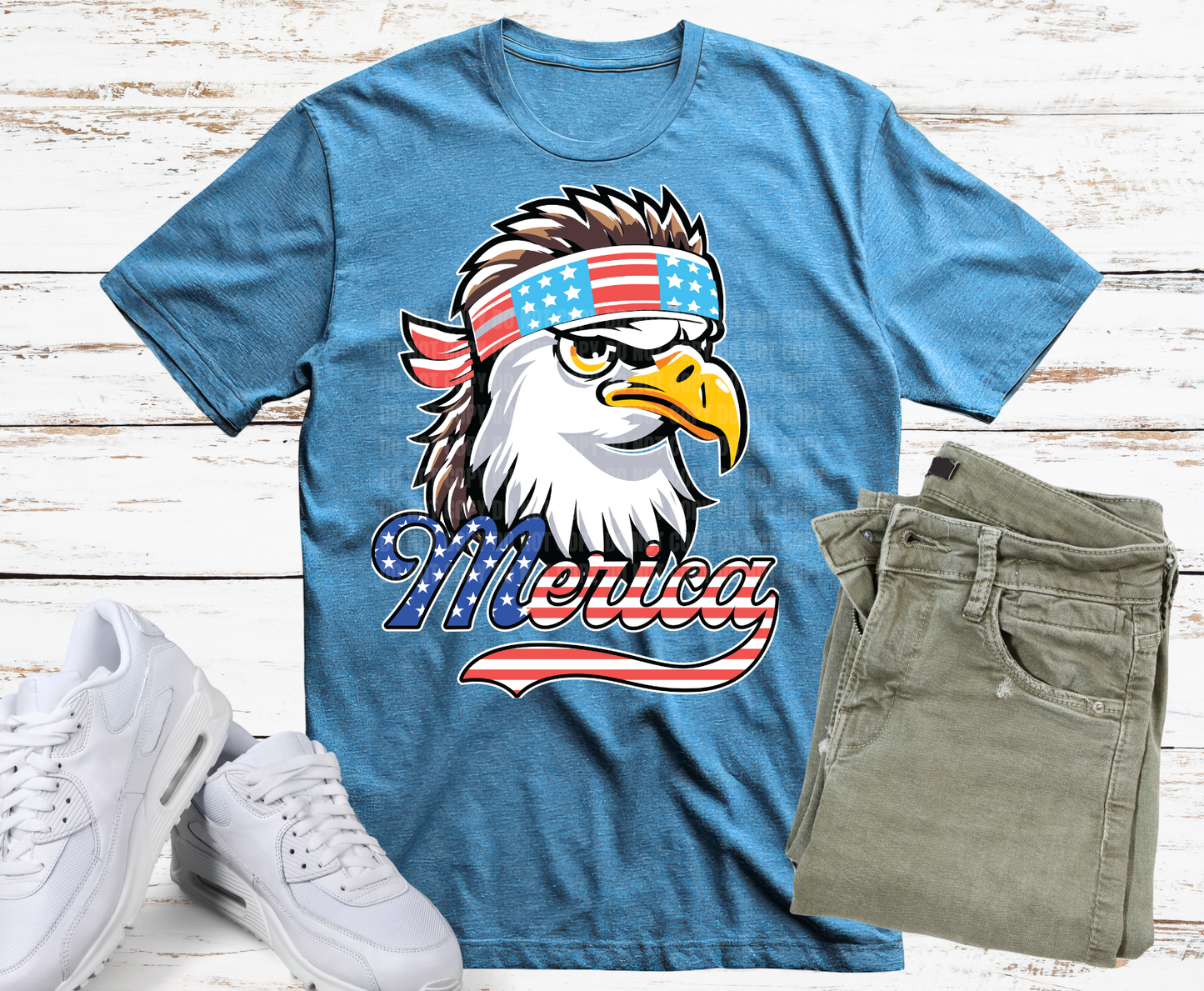 Merica patriotic bald eagle with American flag bandana DTF transfer, ready to press heat transfer for patriotic American shirts and apparel