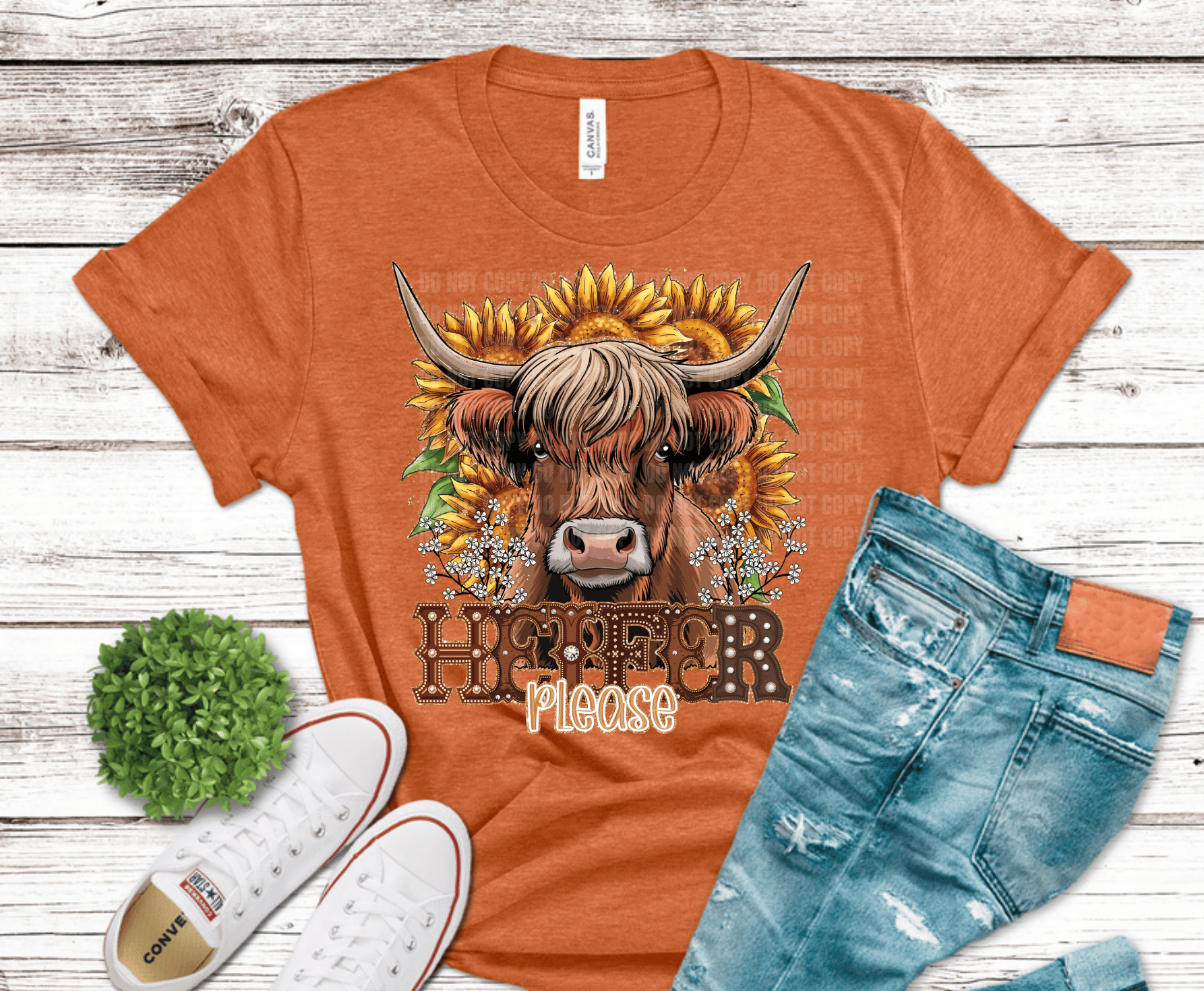 Heifer Please highland cow with sunflowers funny DTF transfer, ready to press heat transfer for country cow shirts