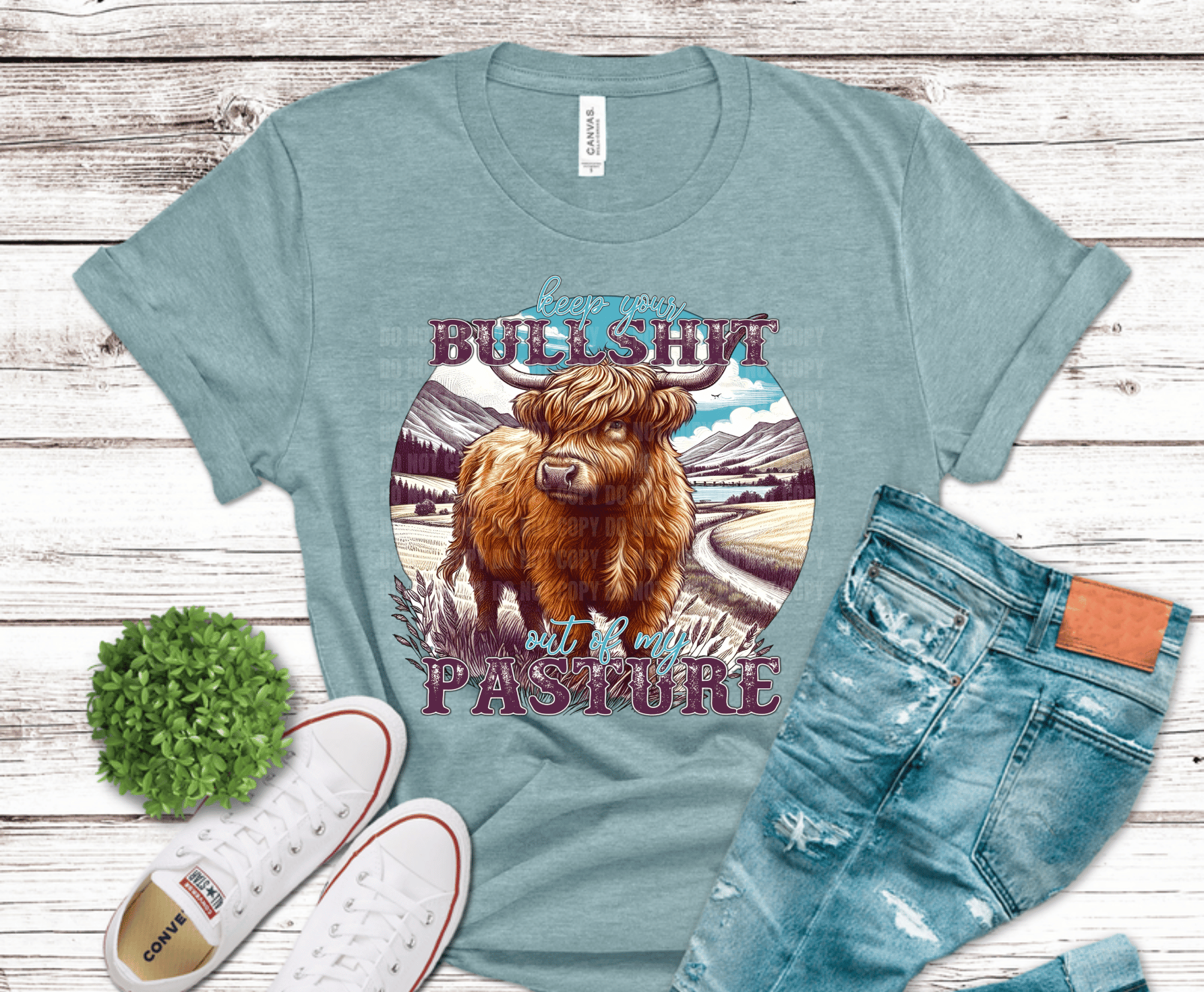 Bull Shit highland cow Not a Moment of Pasture funny DTF transfer, ready to press heat transfer for country shirts