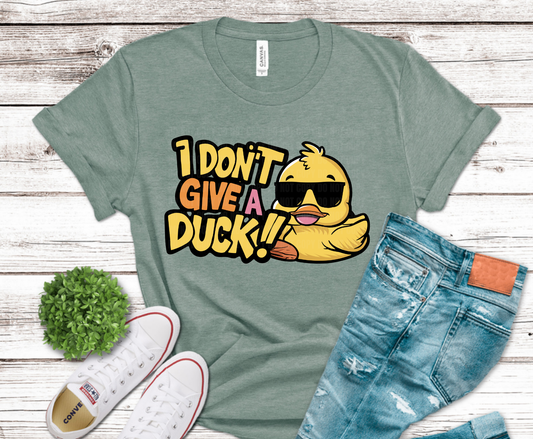 I Don't Give a Duck funny duck wearing sunglasses DTF transfer, ready to press heat transfer for humorous shirts