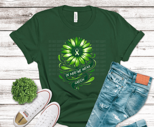 In Many We Wear Green floral green ribbon awareness DTF transfer, ready to press heat transfer for support and awareness shirts