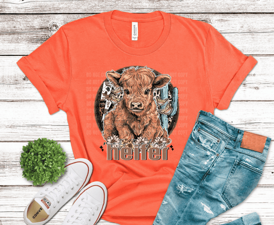 Heifer highland cow western frame DTF transfer, ready to press heat transfer for country shirts