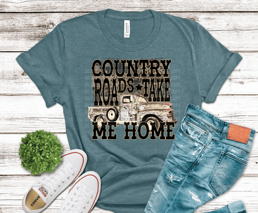 Country Roads Take Me Home vintage truck DTF transfer, ready to press heat transfer for western shirts
