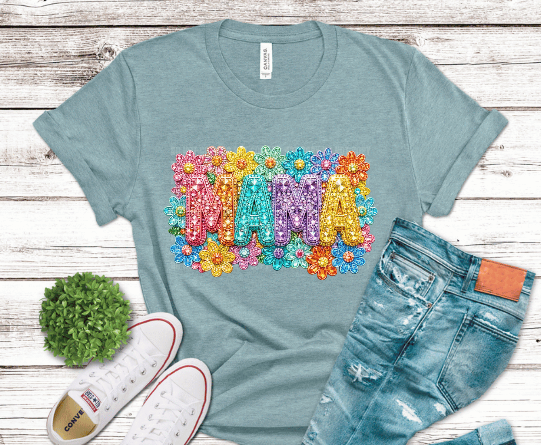 Mama colorful floral lettering with flowers DTF transfer, ready to press heat transfer for mama shirts
