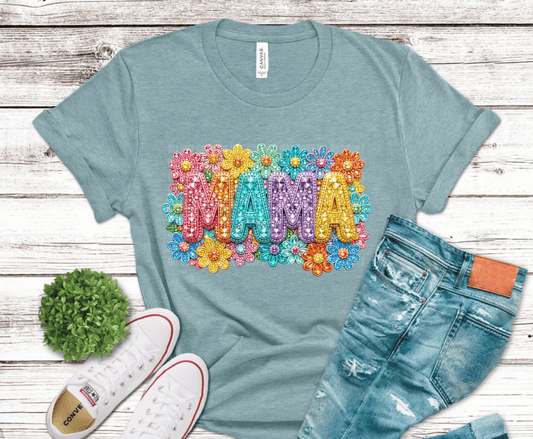 Mama colorful floral lettering with flowers DTF transfer, ready to press heat transfer for mama shirts