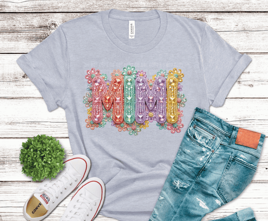 Mimi colorful floral lettering DTF transfer, ready to press heat transfer for mimi grandma shirts