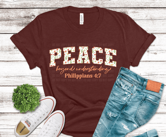 Peace Beyond Understanding Philippians 4:7 Christian DTF transfer, ready to press heat transfer for religious shirts