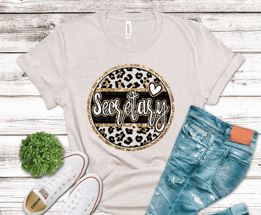 Secretary gold glitter starry circle with heart DTF transfer, ready to press heat transfer for occupation shirts