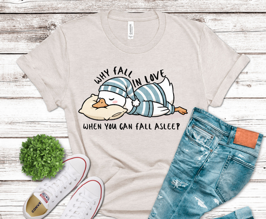 When You Can Fall Asleep Anywhere cute duck in pajamas DTF transfer, ready to press heat transfer for funny shirts