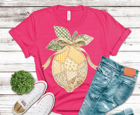 Lemon with gingham bow DTF transfer, ready to press heat transfer for coquette summer shirts