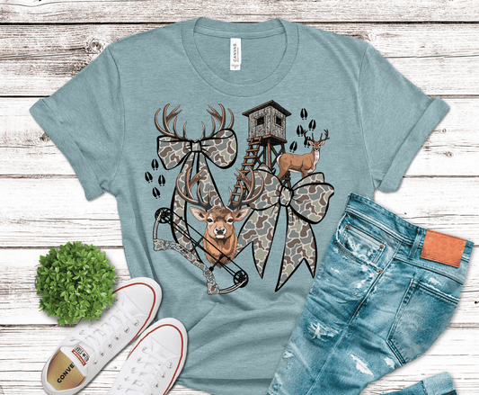 Deer and Moose with gingham and floral bows DTF transfer, ready to press heat transfer for coquette country shirts