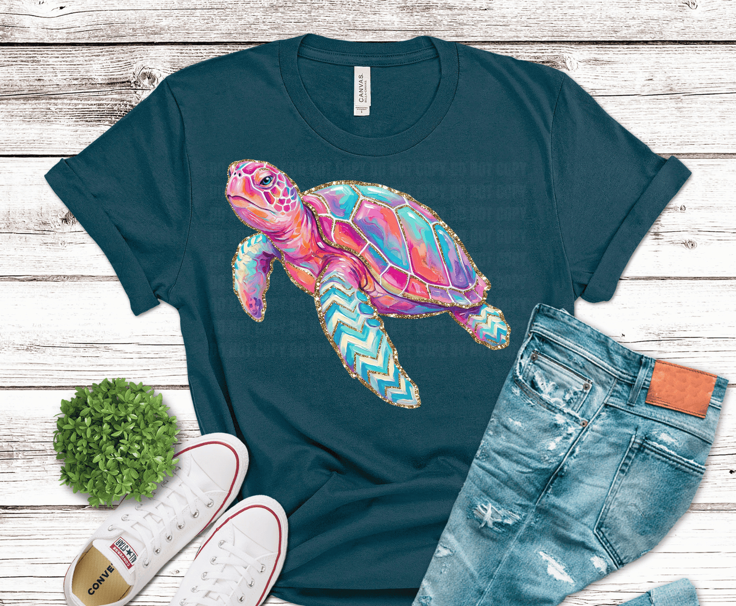 Coquette Summer Sea Turtle colorful pastel turtle DTF transfer, ready to press heat transfer for beach shirts