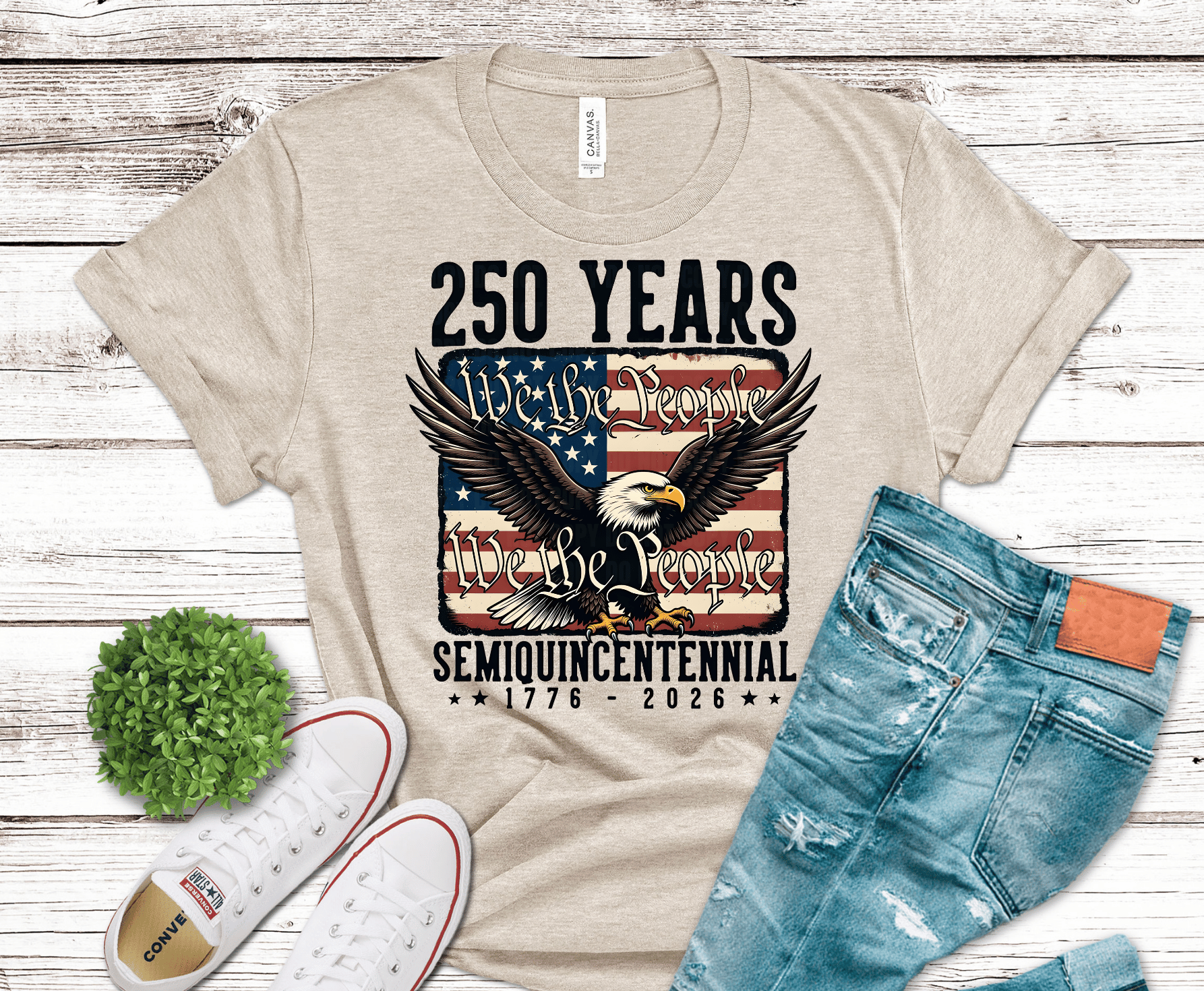 250 Years We The People eagle with American flag DTF transfer, ready to press heat transfer for patriotic shirts