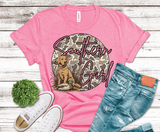Southern Girl golden retriever on leopard print DTF transfer, ready to press heat transfer for country shirts