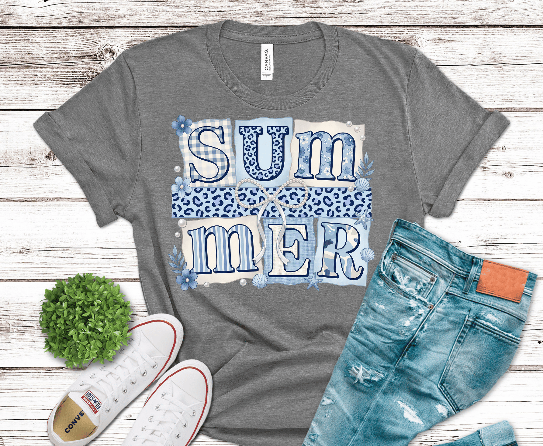 Summer Blue Glitter lettering DTF transfer, ready to press heat transfer for summer shirts
