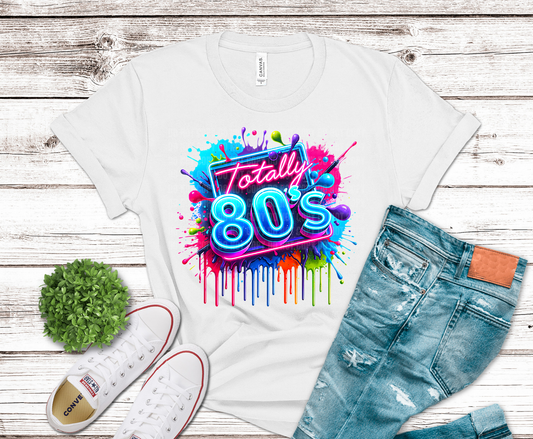 Totally 80s neon splatter DTF transfer, ready to press heat transfer for retro shirts