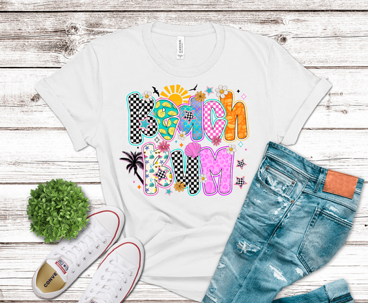 Beach Bum colorful summer icons DTF transfer, ready to press heat transfer for beach shirts