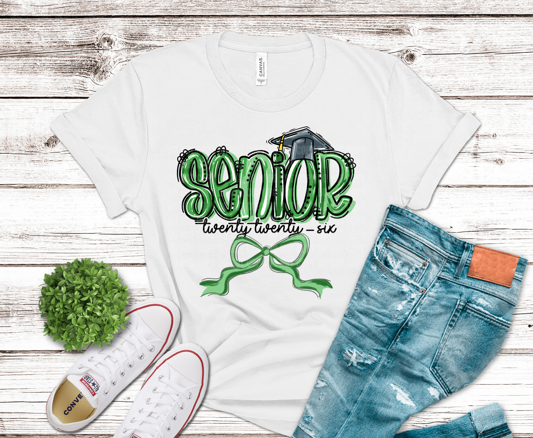 Senior 2026 green with graduation cap DTF transfer, ready to press heat transfer for senior shirts