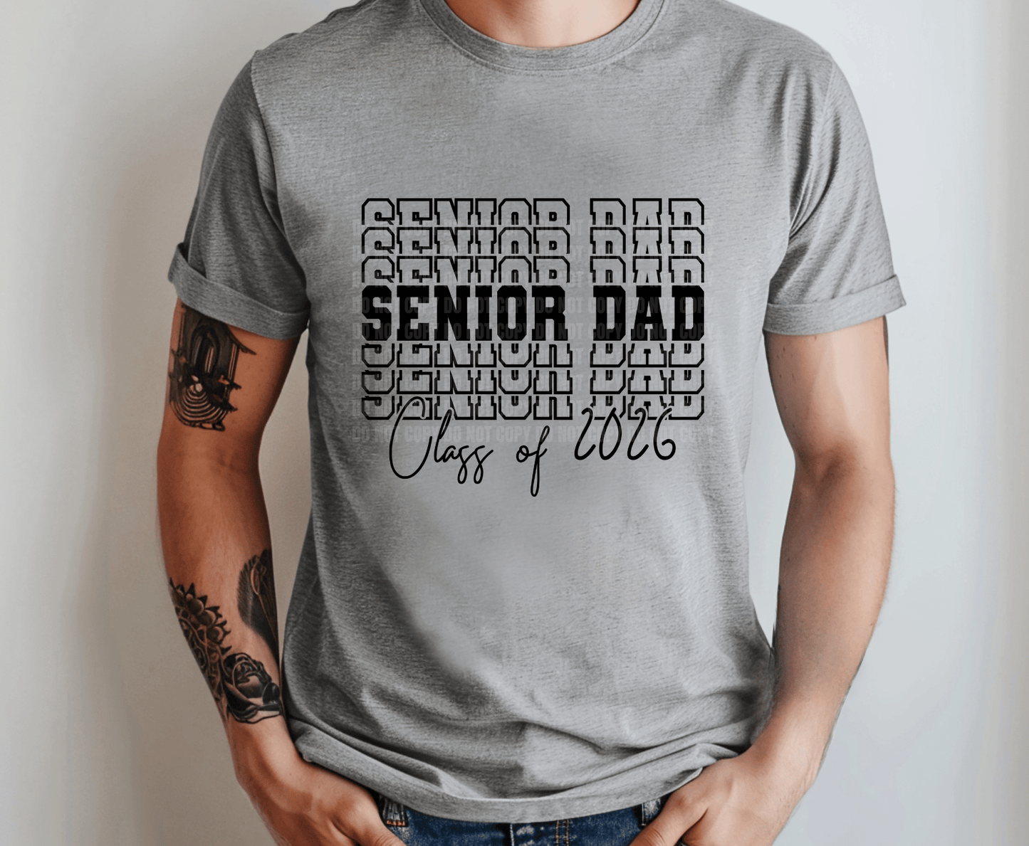 Senior Dad Class of 2026 black and white lettering DTF transfer, ready to press heat transfer for dad shirts