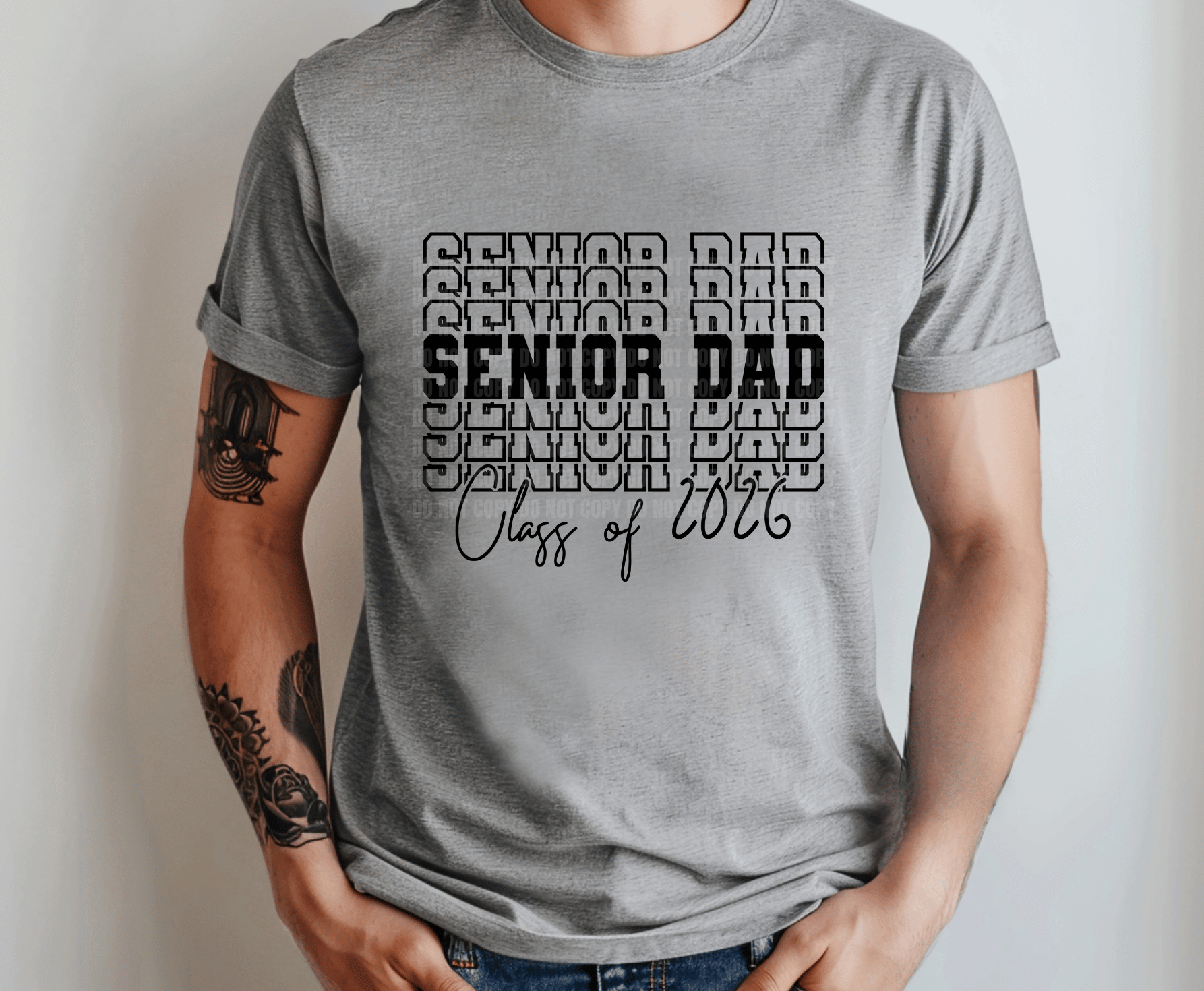 Senior Dad Class of 2026 black and white lettering DTF transfer, ready to press heat transfer for dad shirts