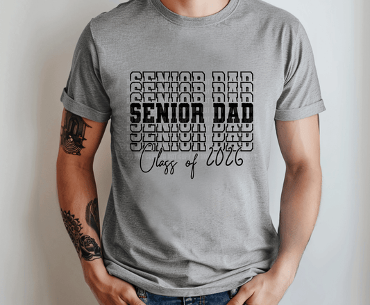 Senior Dad Class of 2026 black and white lettering DTF transfer, ready to press heat transfer for dad shirts