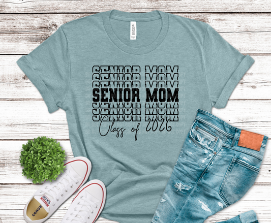 Senior Mom Class of 2026 lettering DTF transfer, ready to press heat transfer for mom shirts