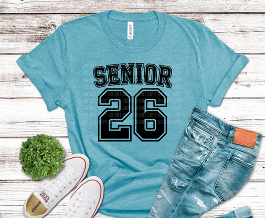 Senior 26 bold block lettering DTF transfer, ready to press heat transfer for senior shirts