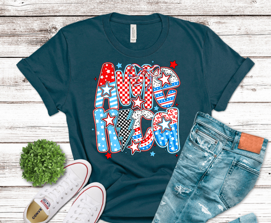 America Patriotic colorful stars and patterns DTF transfer, ready to press heat transfer for patriotic shirts