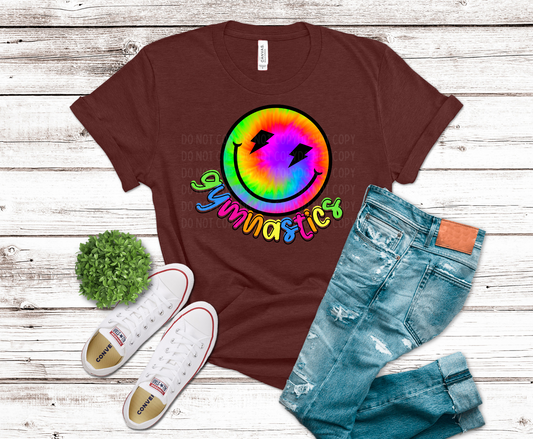 Gymnastics Rainbow Smiley face DTF transfer, ready to press heat transfer for gymnastics shirts