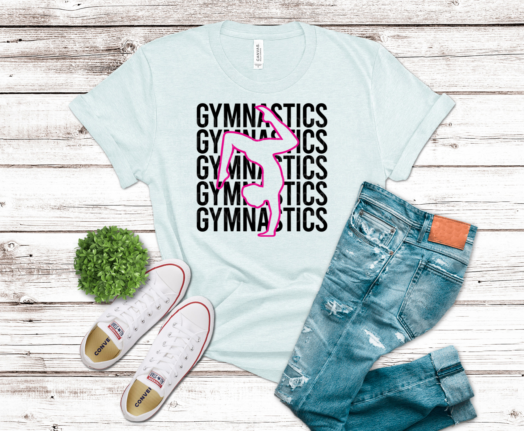 Gymnastics Stacked pink and black lettering DTF transfer, ready to press heat transfer for gymnastics shirts