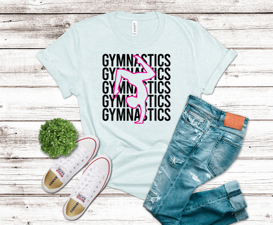 Gymnastics Stacked pink and black lettering DTF transfer, ready to press heat transfer for gymnastics shirts