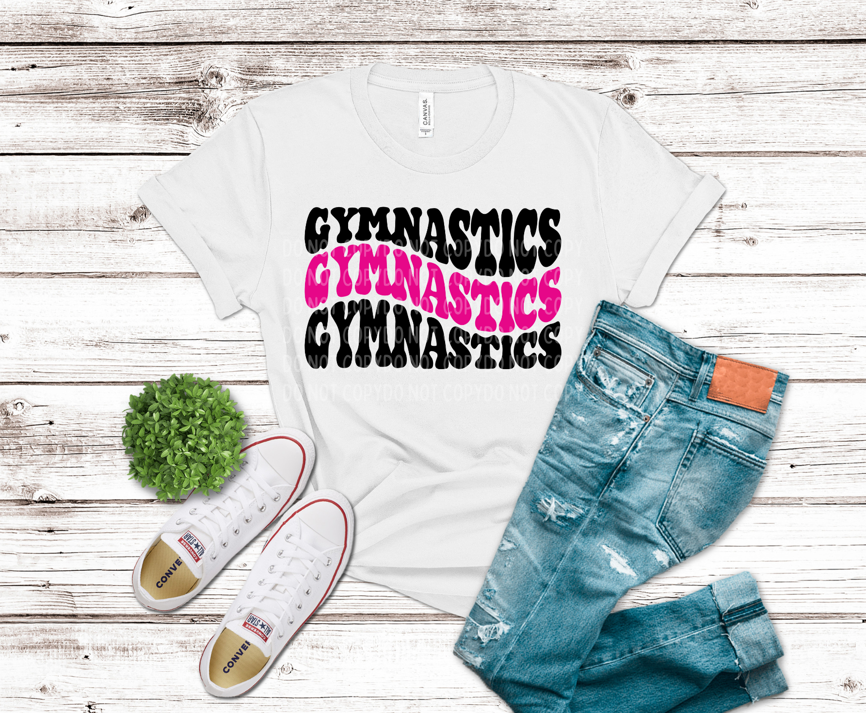 Gymnastics Stacked pink and black lettering DTF transfer, ready to press heat transfer for gymnastics shirts