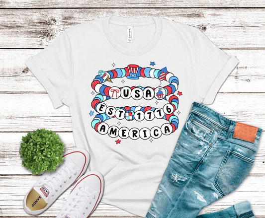 USA Est 1776 America patriotic wreath DTF transfer, ready to press heat transfer for patriotic shirts