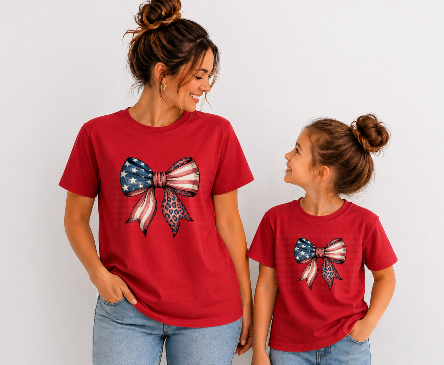 American Flag Bow patriotic leopard bow DTF transfer, ready to press heat transfer for patriotic shirts