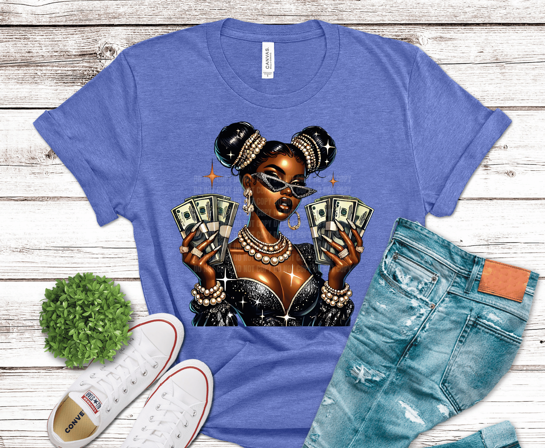 Black History Girl with money glamorous DTF transfer, ready to press heat transfer for empowering shirts