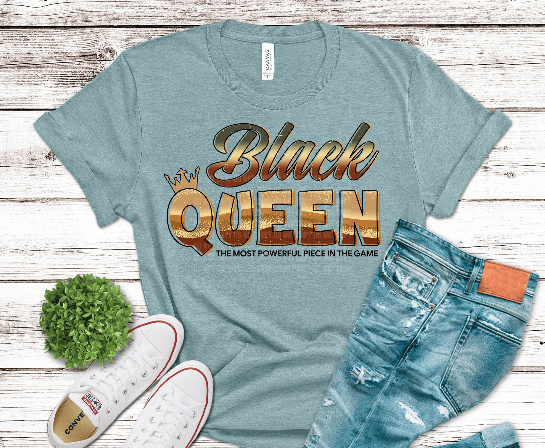 Black Queen gold lettering DTF transfer, ready to press heat transfer for empowering shirts