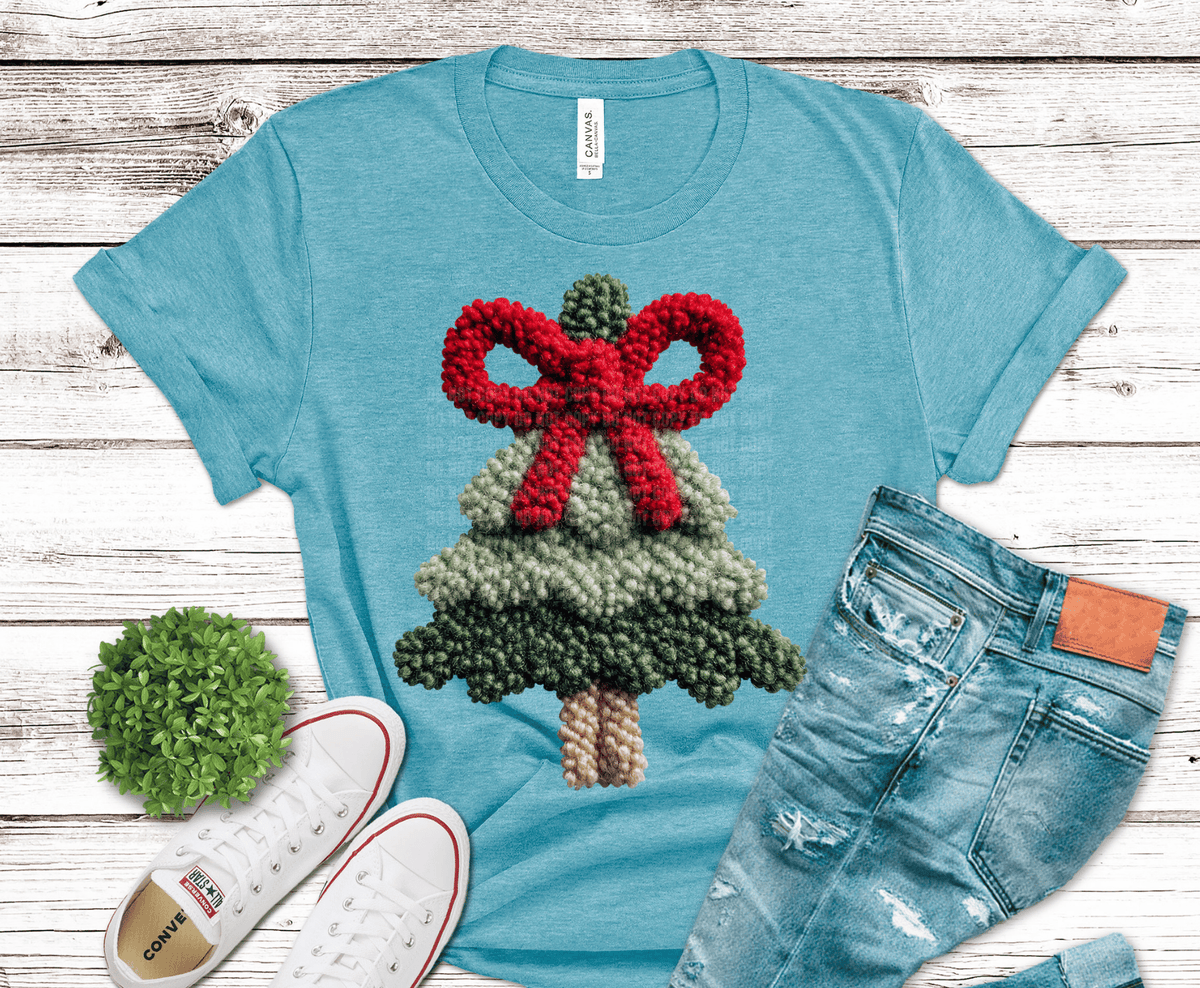 Crochet Christmas Tree festive design DTF transfer, ready to press heat transfer for holiday shirts