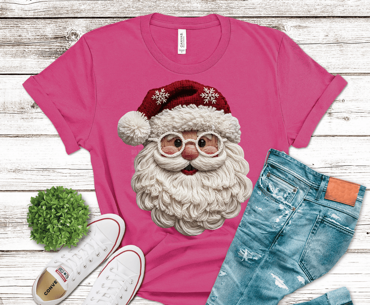 Crochet Yarn Santa festive design DTF transfer, ready to press heat transfer for holiday shirts