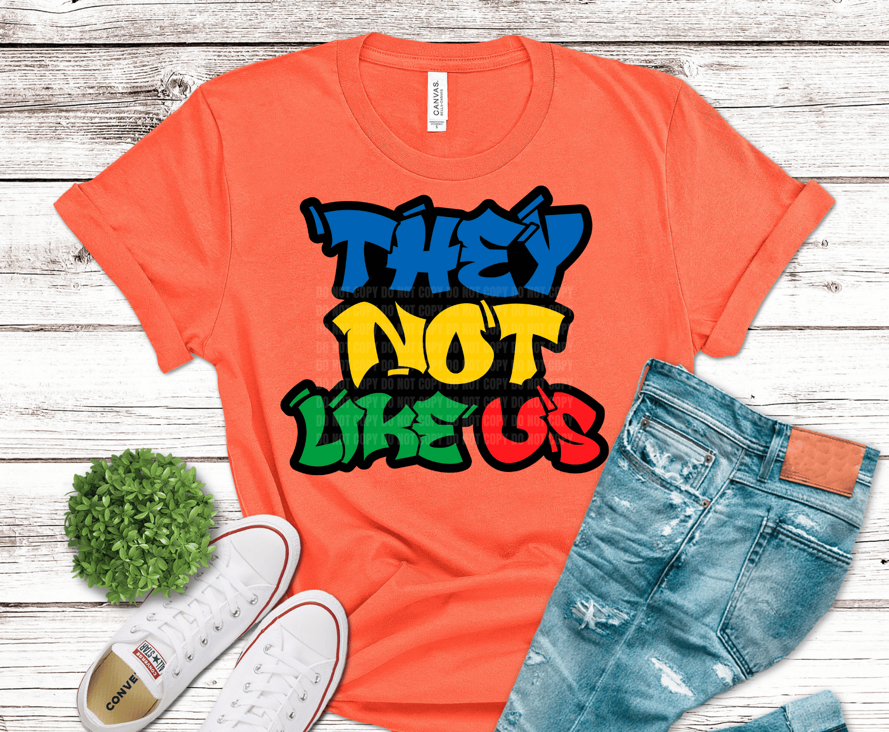 They Not Like Us graffiti style DTF transfer, ready to press heat transfer for bold shirts